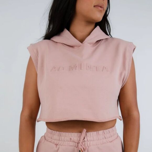 NWT New Arminta Watts Crop Hooded Muscle Tank Rose Size Large - Picture 2 of 5